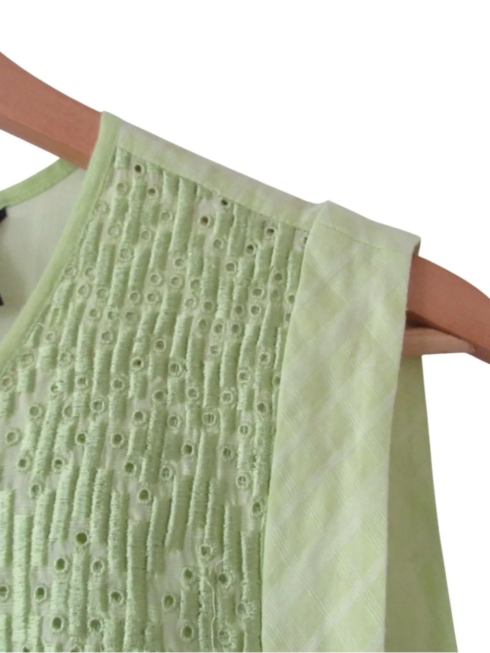 J Crew Sleeveless Embroidered Windowpane Blouse Top 6 Lime Yellow Green Cotton